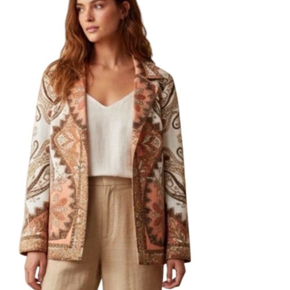 TALBOTS Blazer Jacket Boho Paisley Cotton Size 4 Multicolor Print